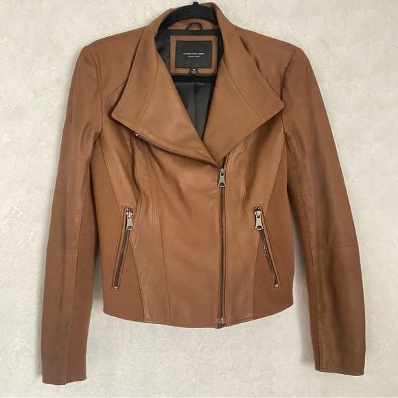 Marc New York Andrew Marc 100% Leather Moto Biker Jacket Full Zip Brown Medium - Picture 1 of 13